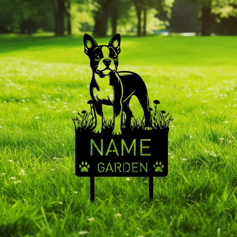 Picchetto Giardino Commemorativo Cane Boston Terrier Personalizzato Marcatore Tomba in Metallo Ricordo Regalo di Condoglianze