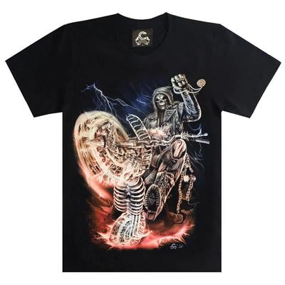 T-shirt a maniche corte nera in poliestere con teschio teschio per sport su moto maglietta