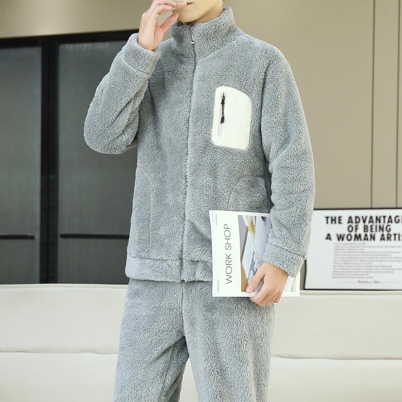 YUZHAOLIN Men's Winter Thickened Flannel Pajama Set