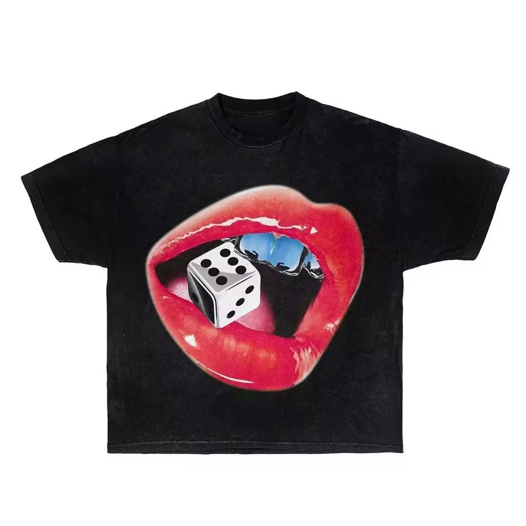 Streetwear Punk Nadměrné Ležérní Vzor Zubů Pánské Dámské Goth Tričko Y2K Harajuku Hip-hop Bavlna Krátký Rukáv Top Trička Unisex