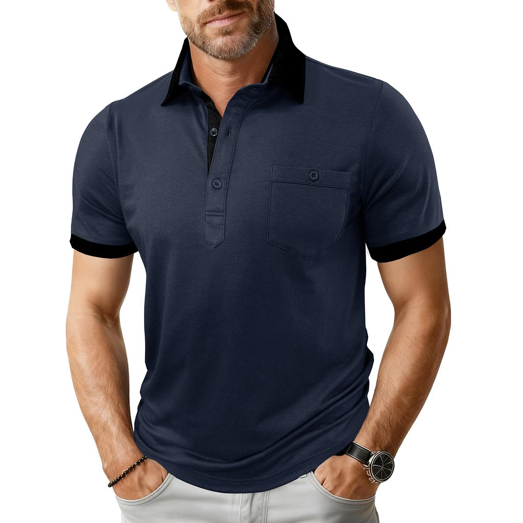 Men's Loose Threaded Cuffs Short,sleeved Men's Casual Lapel Button Top