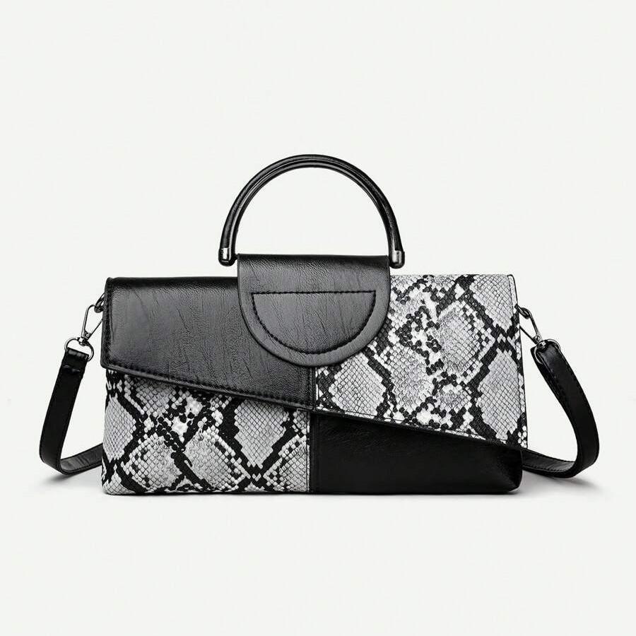 Women's Retro Snake Print Handbag Adjustable Crossbody Clutch Purse with Zipper Closure,Elegant Square Bag for Parties, Everyday Use