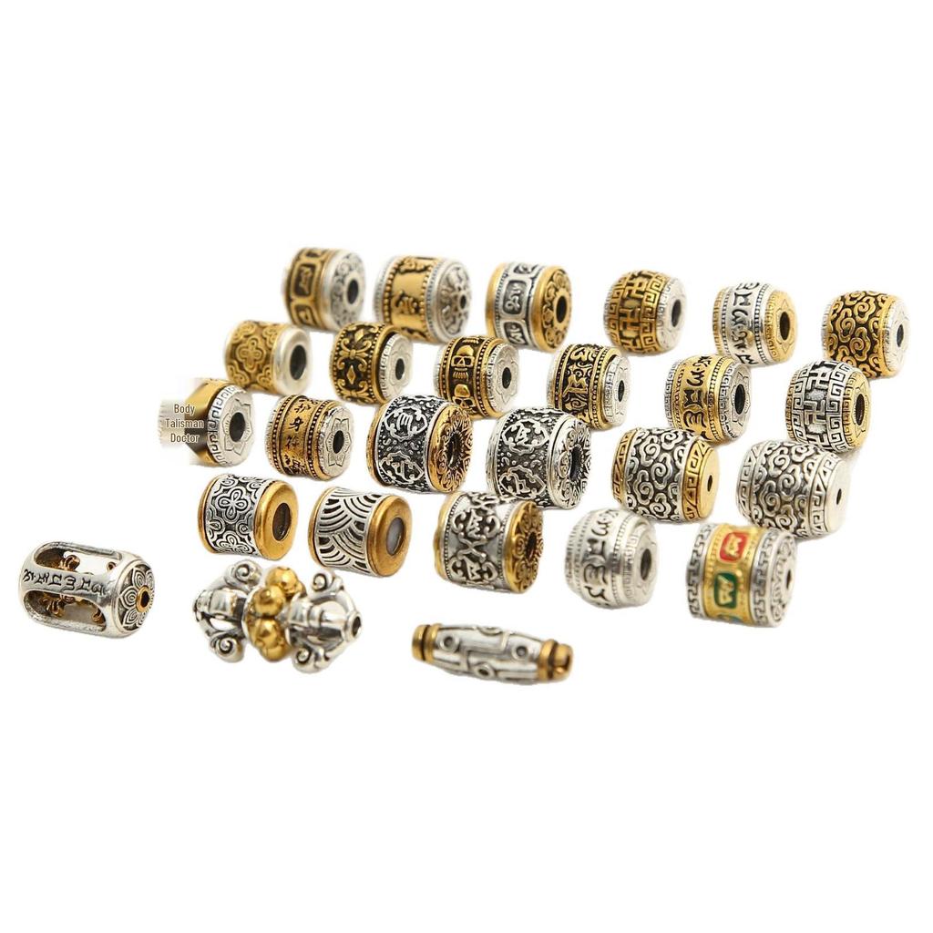 Tibetan Silver Handmade Retro Mantra Beads: Two-Color Swastika Spacer for DIY Cultural Ornaments