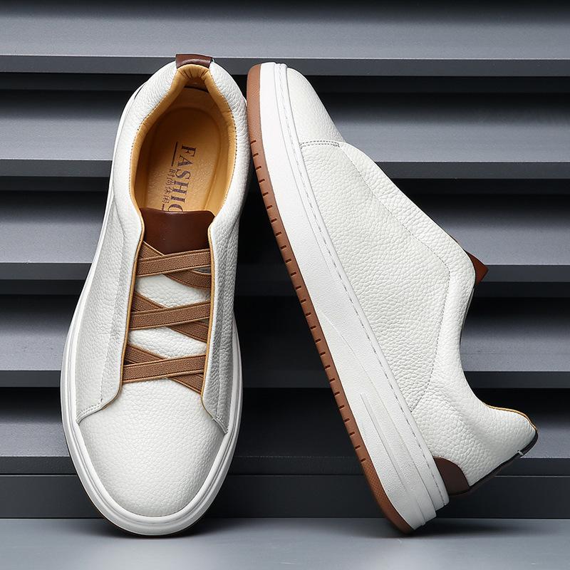 European Station Board Shoes Men's Leather High-end Platform White Shoes Autumn Trendy Shoes Versatile One-pedal Lazy Casual Shoes