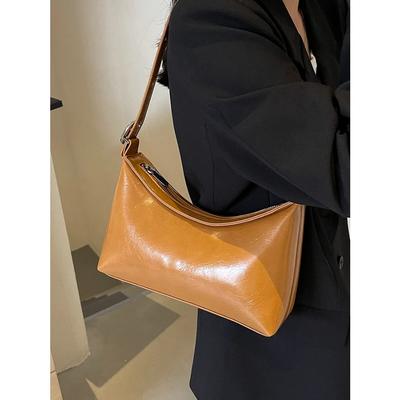 Simple Soft Leather Underarm Bag for Women  Fashion Solid Color Zipper Design Shoulder Bags Lady Commuter Handbag