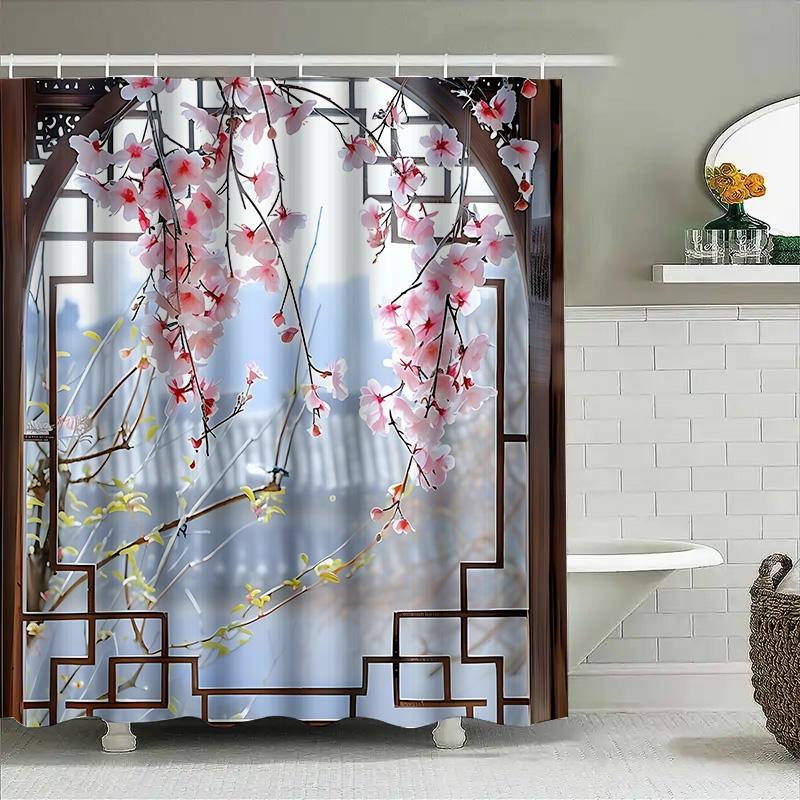 

Elegant Cherry Blossom Pattern Shower Curtain For Home Decor - Waterproof And Durable With Artistic Design Complimentary Hook W60H190(CM)-1 Pcs