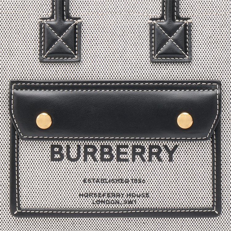 Burberry Freya Large Adjustable Strap Cotton And Calfskin Tote Bag Women Tote Bags Black Gray 80441421
