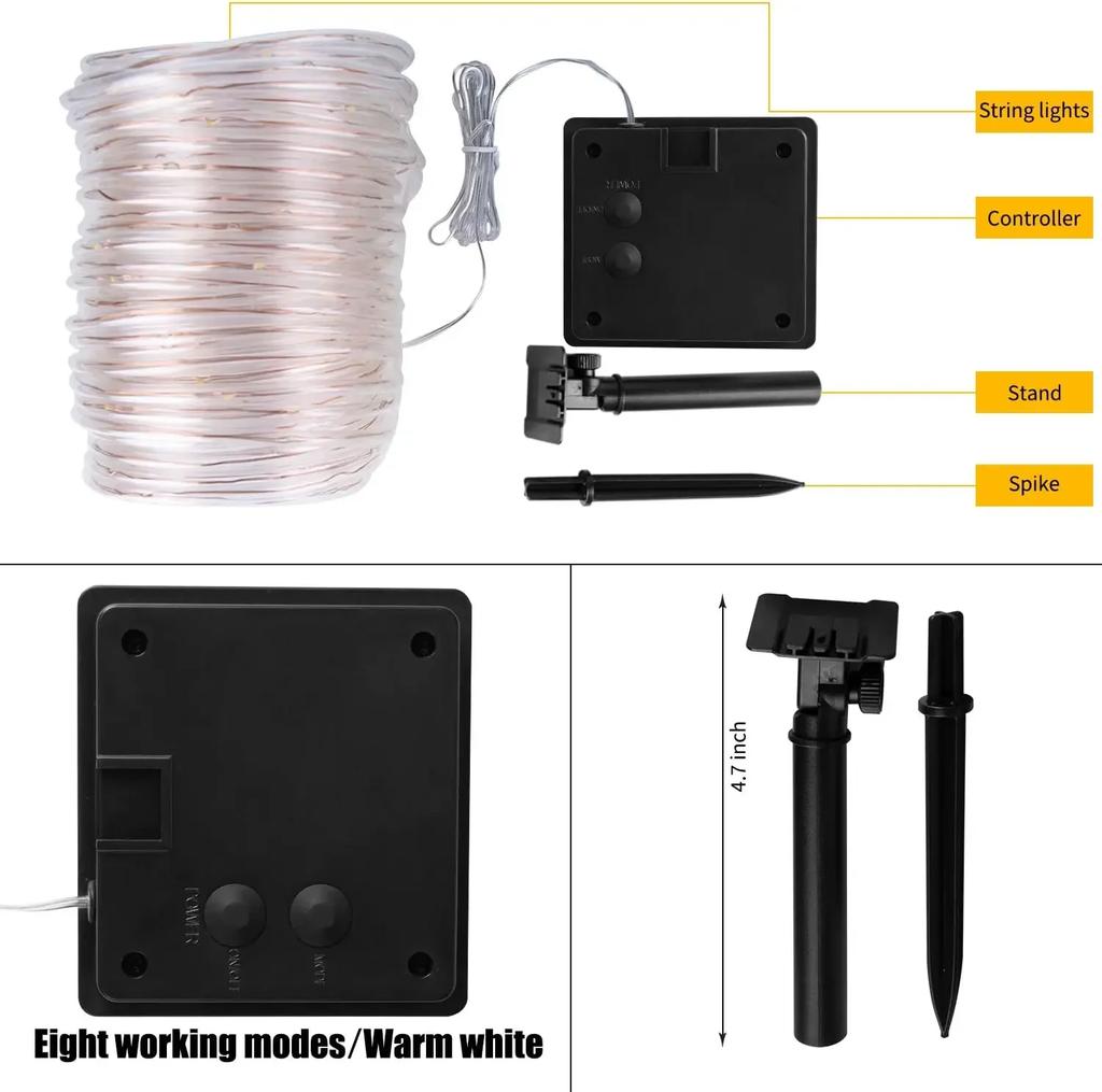 300Led Christmas Outdoor Solar Tube Rope Led Light Garden Decoration Xmas Wedding Garland Waterproof String Lights Fairy Strip
