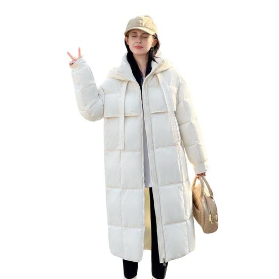 Long Puffer Jacket for Women Winter Warm Hooded Coat with Zip Thickened Long Sleeve Down Coat with Pockets