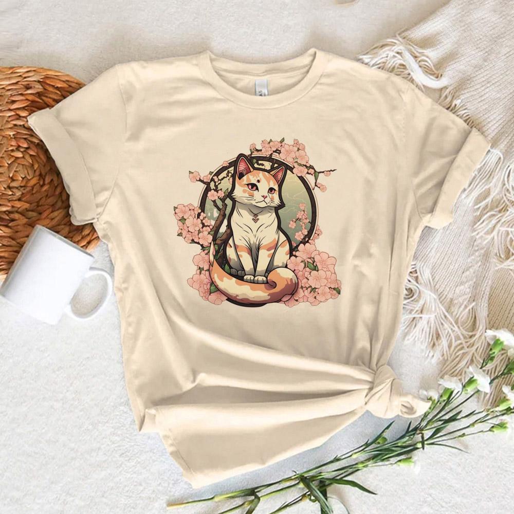 Cute Cat Top Women Harajuku Japanese Funny Tshirt Girl Comic Y2k Funny Clothing