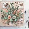 Floral Eucalyptus Shower Curtain, Monarch Butterflies Branches Boho Wild Abloom On Blush Back, Cloth Fabric Bathroom D