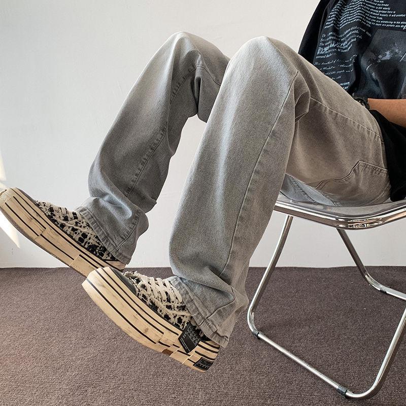 

Men s Light Gray Summer Jeans - Loose, Straight, Trendy Hong Kong Style S (70-90 kg)
