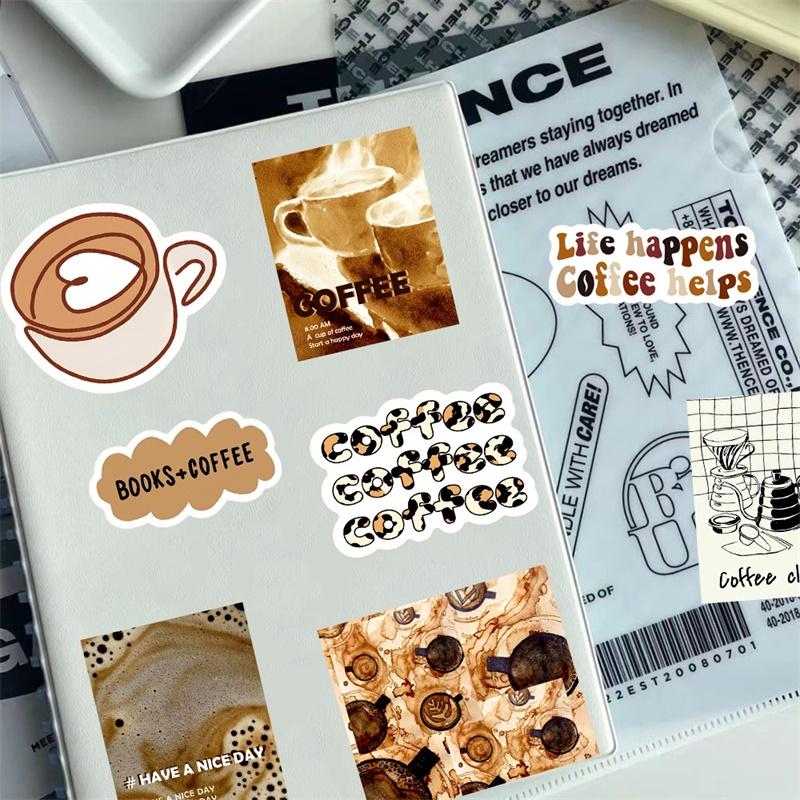 10/30/50PCS Vintage INS Coffee PVC Sticky Sticker Aesthetic DIY Decoration Scrapbooking Hand Accounting Supplies