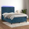 Box Spring Bed with Mattress & LED Lighting Dark Blue 140x200 cm Velvet