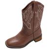 Queen Fan Brown Retro Thick Heel Western Cowboy Boots Women's 2025 New Autumn with Skirt Skinny Short Boots