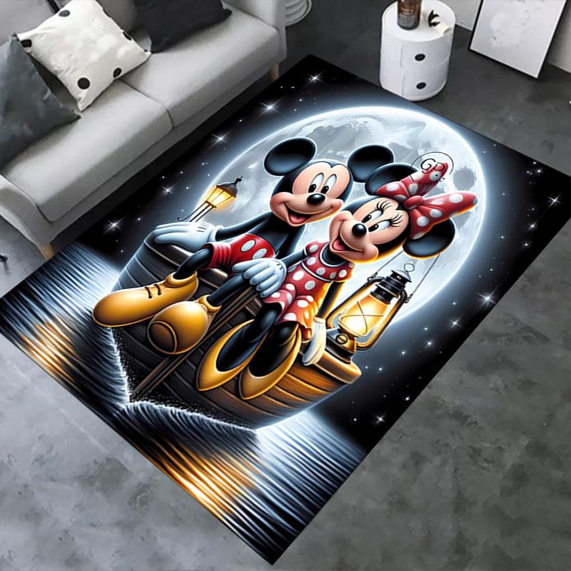 Mickey Mouse,Minnie Mouse,Night Scene Office Carpet Soft Polyester Entrance Carpet Washable Non-slip Machine Washable Indoor Carpet Living R