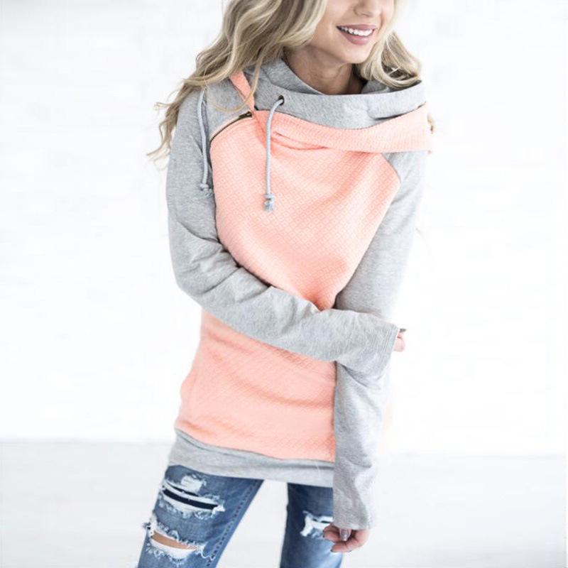 New 2020 Autumn/Winter Women's Patchwork Hooded Zipper Long Sleeve Hoodie, European American Style