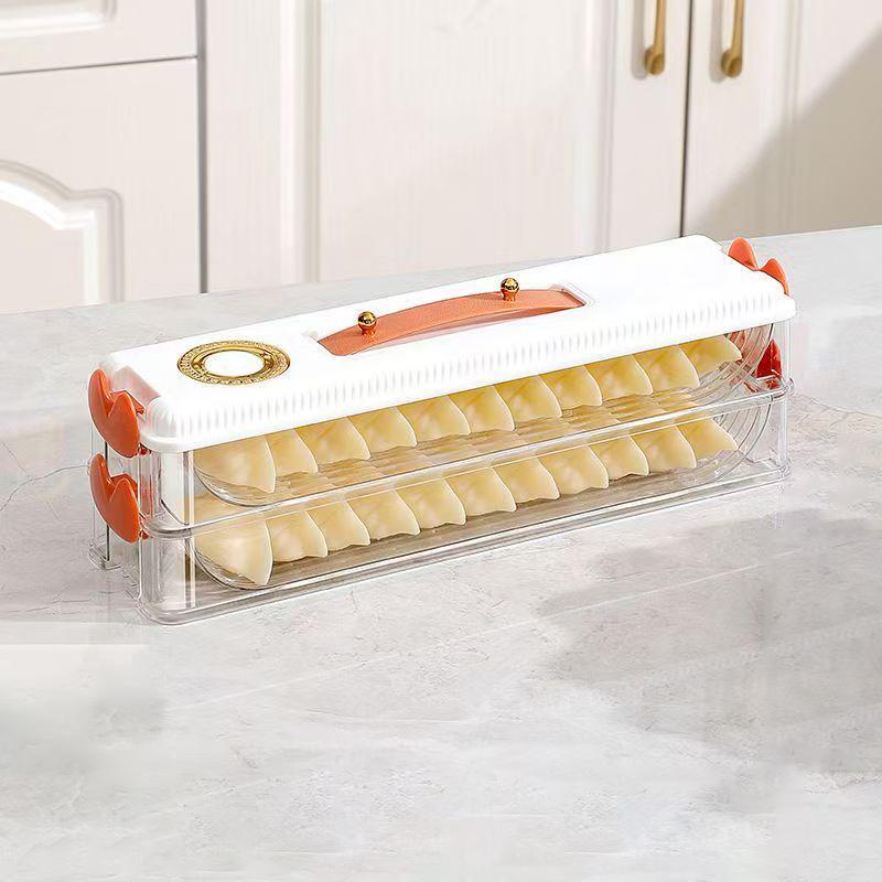 2/4 Layers Dumplings Storage Box Dumpling Organizer Stackable Desserts & Cookies with Buckle, Lid & Handle for Fridge