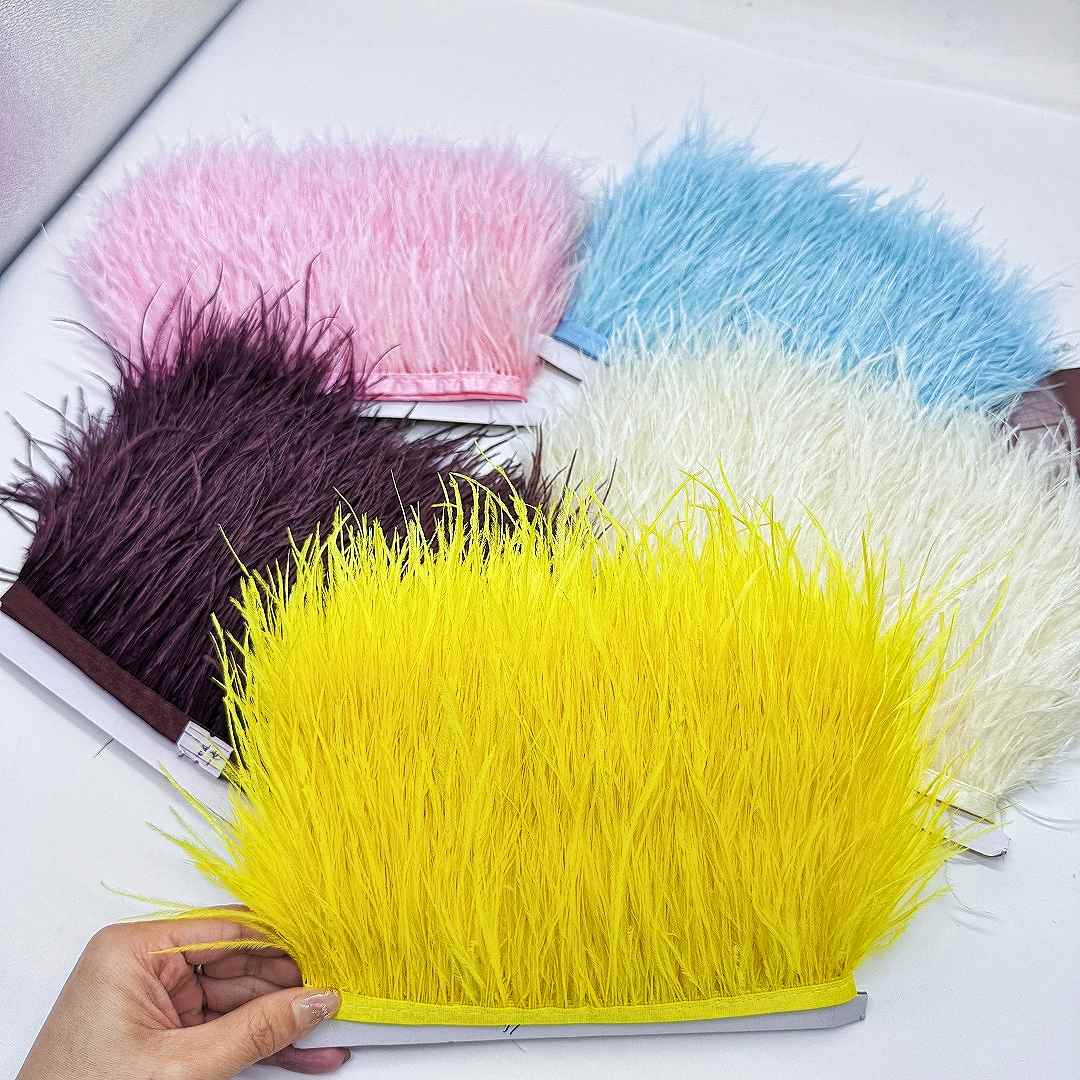 10M/393inch 8-10cm Natural Ostrich Feather Trims for Needlework and Handicraft Plume Ribbon Fringe Skirt Decoration nero