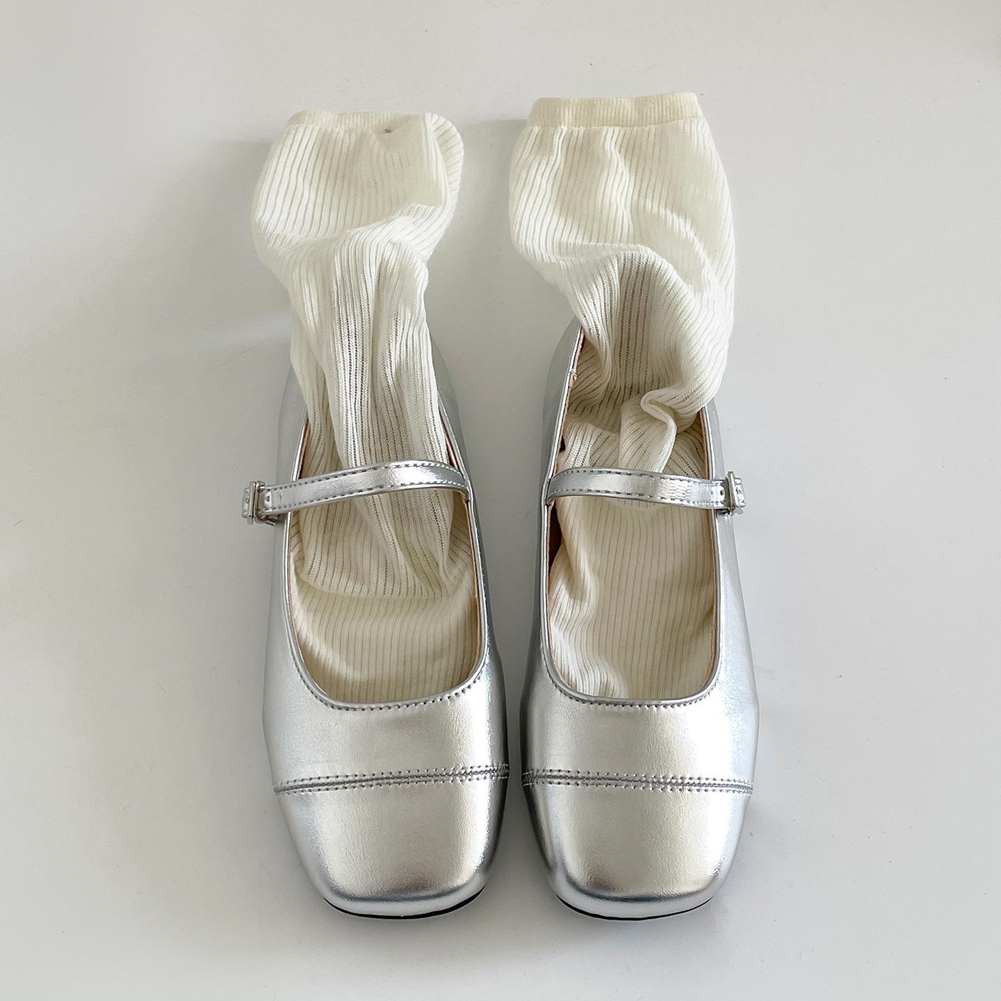 

Серебристые французские ретро туфли-лодочки на плоской подошве с открытым верхом и внутренней танкеткой, новинка лета 2025, туфли Мэри Джейн на мягкой подошве для ношения с юбкой 40 серебряный