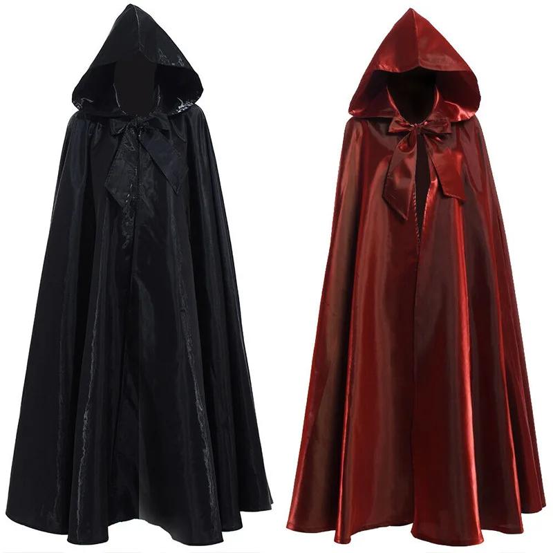 Vampire Cape Adult Long-length Witchcraft Hooded Cloak Halloween Party Cosplay Oufits Bow-tie Strap Medieval Vintage Easter Cape