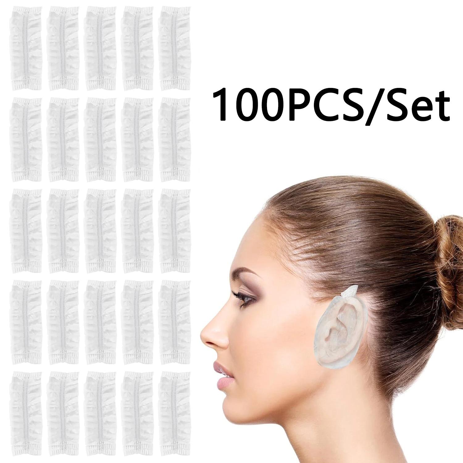 

100 шт. одноразовые защитные наушники, водонепроницаемые чехлы для ушей для краски для волос, водонепроницаемые пластиковые шапочки для душа в упаковке, чехлы для ушей для купания