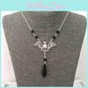 Gothic Wizard Bat Pendant Necklace With Crystal Geometric Design For Women