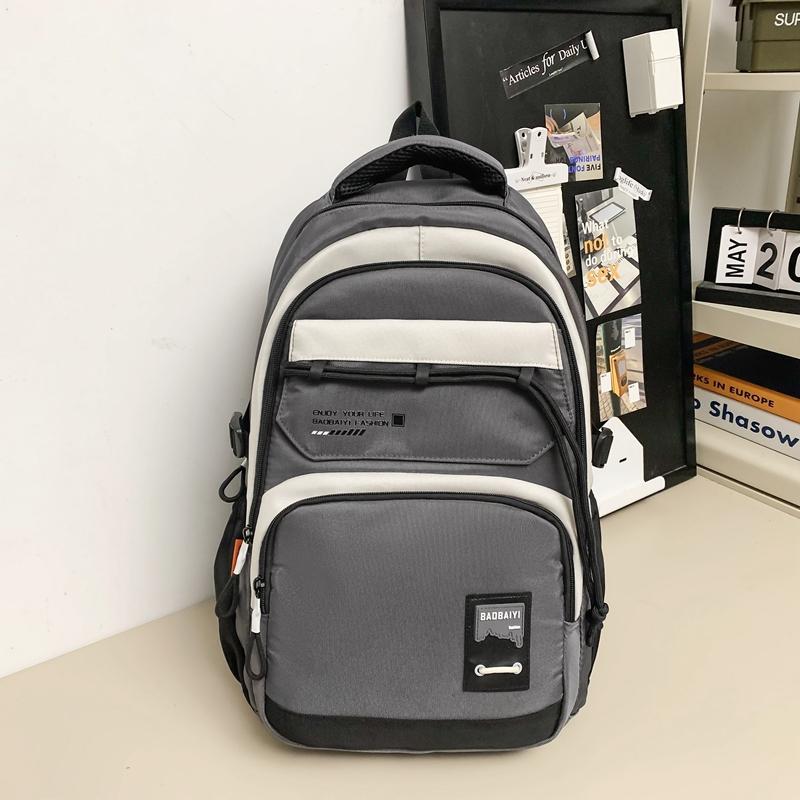 Large Capacity Student Schoolbag Men Color Block Backpack Computer Travel Backpack