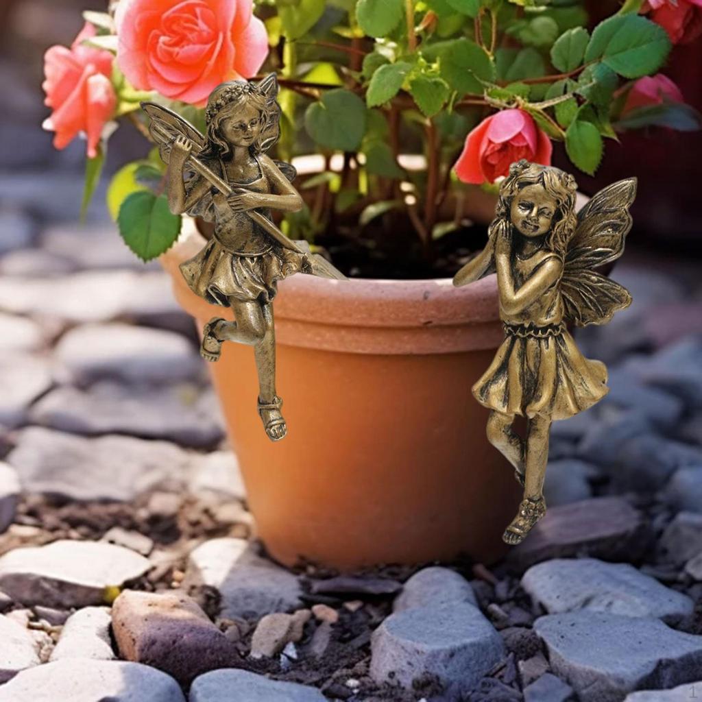 2 Pieces Fairy Sisters Statue Flower Pot Accessories Hanging Decoration Cute Resin Sculpture