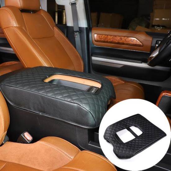 Black PU Leather Car Armrest Cushion Seat Box Cover For Toyota Tundra 2007-21