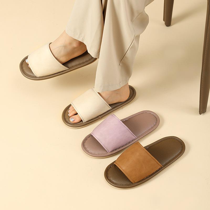 Ultra-thin sole leather linen slippers Japanese casual comfortable breathable spring and summer soft sole silent silent home shoes