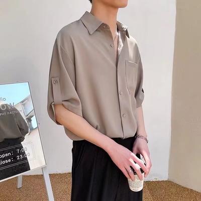 Hanging Five Quarter Sleeve Shirt For Men, Ice Silk Non Ironing Trendy Brand Top, Loose And Versatile Men'S Short Sleeved Shirt, Summer