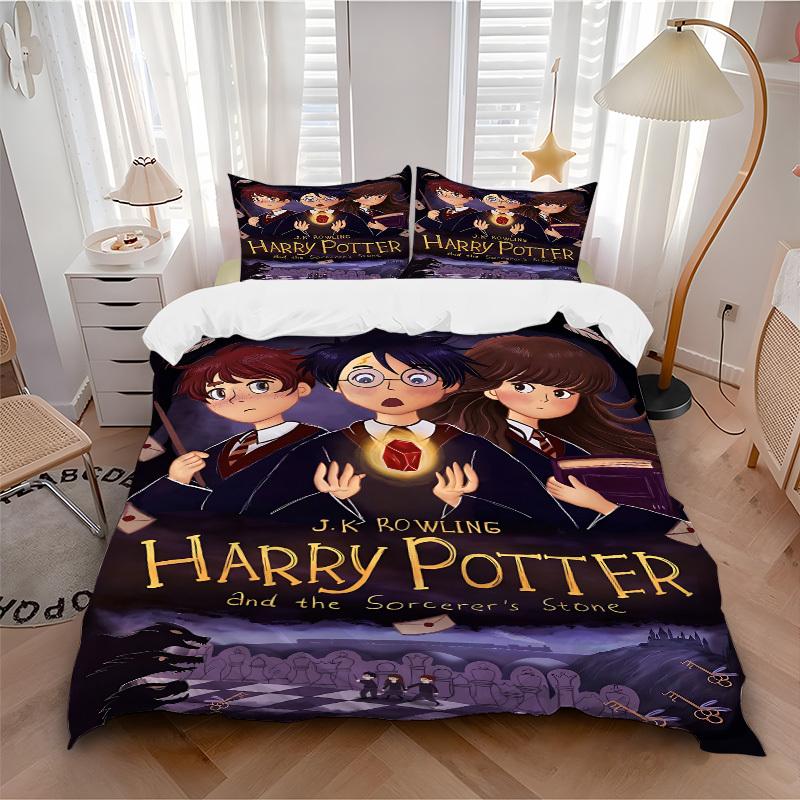 

3pcs Harry Potter Bedding Set, Soft Polyester Duvet Cover and Pillowcases Machine Washable Seasons all suitable 54 135x200cm