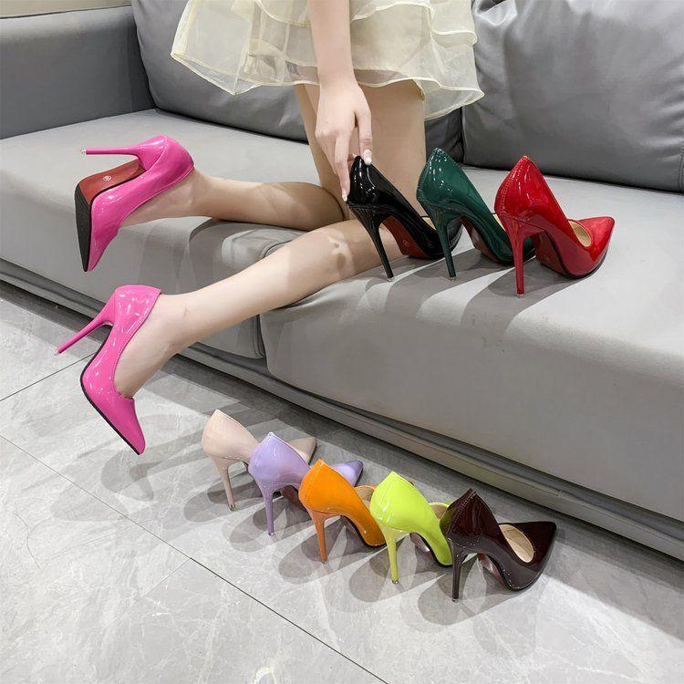 New Classic Women's Shoes Fashionable Thin Heel Pointed 12CM High Heels with Multiple Colors Nightclub Shallow Mouth High Heels