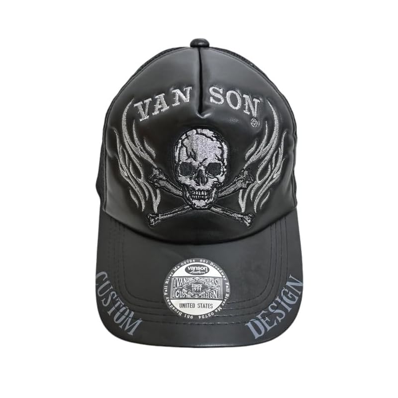 

[Banson] NVCP-2406 PU mesh cap hat fire crossbones skull men s biker bike (JP, alphabet, Free Size, black)