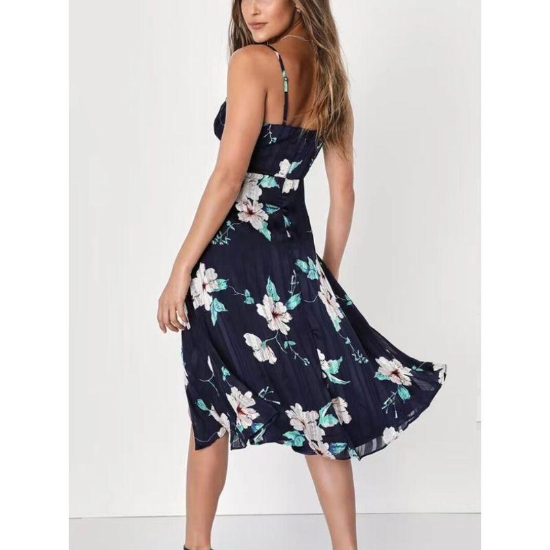 Export Single Lu's Summer Sling Exquisite Print Dark Pattern French Style Temperament Elegance Short Split Special Dress