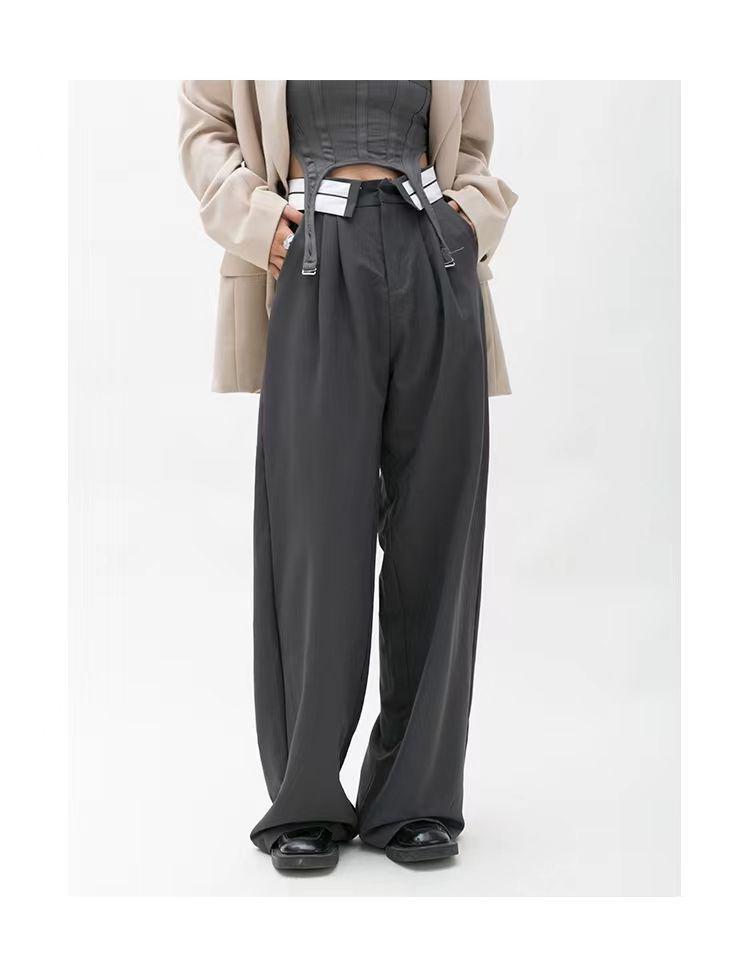 2025 Women's High-Waist Wide Leg Trousers: Designer Contrast Color Slim Fit for Spring & Autumn