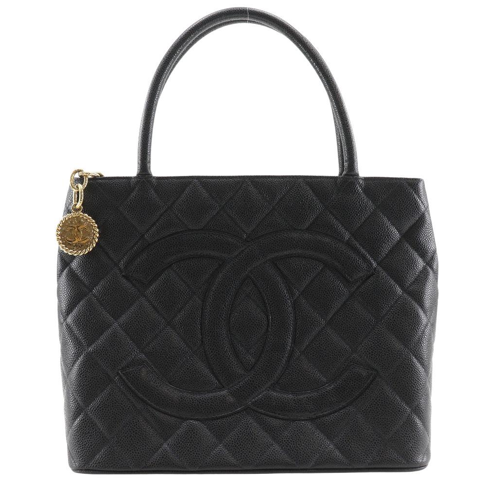 CHANEL Medallion Tote Tote Bag A01804 COCO Mark Matelasse black Caviar skin Women Used