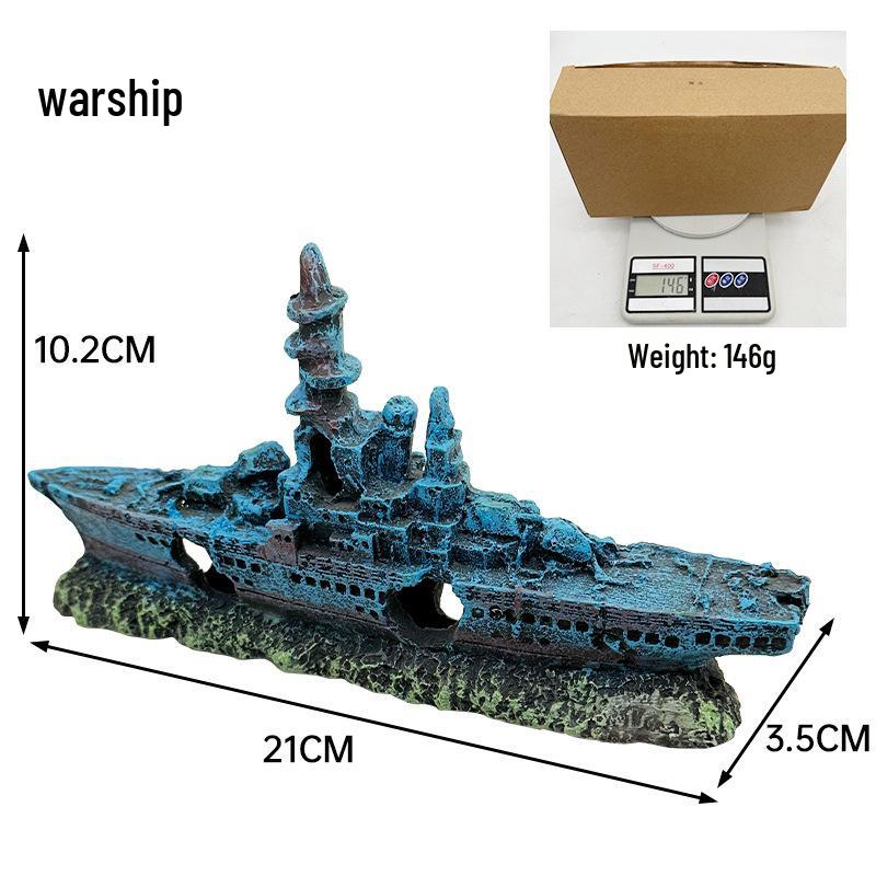 Resin Sunken Ship Aquarium Decor: Submarine, Warship, Pirate Ship Set for Fish & Shrimp Hideaway