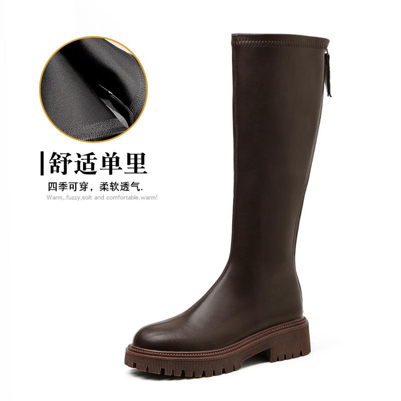 2025 Autumn and Winter New Long Boots Female Knight Boots But Knee Thick Sole Inner Height Increase Elastic Thin Boots High Boots