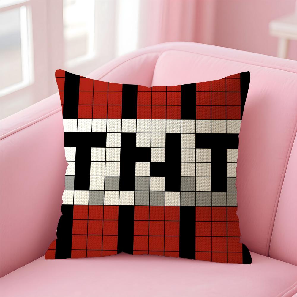 Game T-Tnt Block Explosion Pillow Case Natural Linen Organic Fabric Double-Sided Printing Sofa Home Decor Gift Cushion Cover
