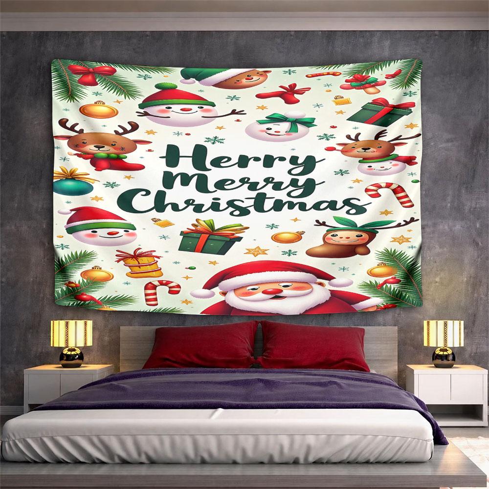 Merry Christmas Festive Design Pattern Wall Hanging Tapestry Decorative Tapestry Home Decor for Bedroom and Living Room
