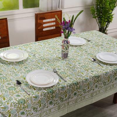 Elegante tovaglia stampata blu verde Tovaglia con fiori e foglie Decorazione impermeabile per tavolo da cucina di famiglia