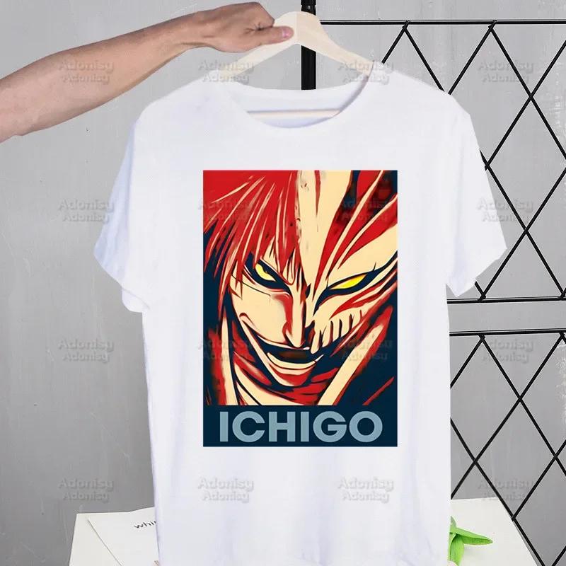 Bleach Anime Kurosaki Ichigo Japanese T Shirt Men Retro Washed Tops Tees Harajuku Tshirt Streetwear Hip Hop Male T-shirts