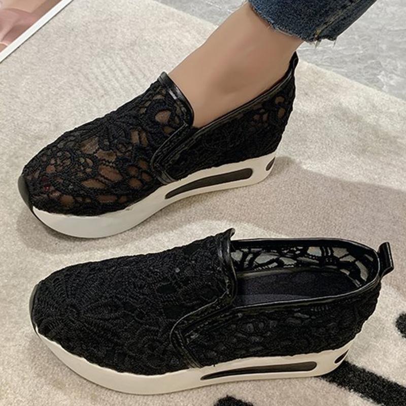 Fashion Classic Black Embroider Sneakers for Women 2025 Comfortable Breathable Mesh Casual Shoes Woman Lightweight Platform Shoes Mujer