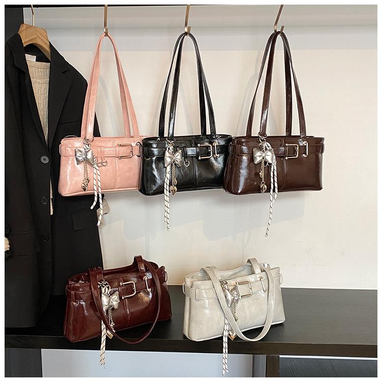 Belt Buckle Design Shoulder Satchels Bag for Women 2025 New In Luxury Designer Handbags Branded Fashion Totes with Pendant