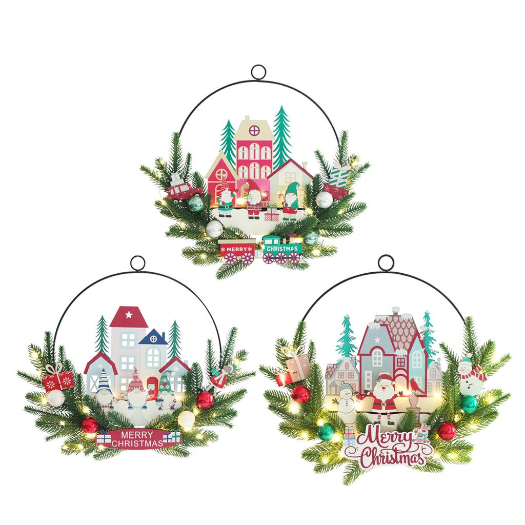Christmas Santa Gnomes Wood Sign LED Light Up Wreath Wall Window Front Door Hanging Decoration for Festival Home Decors