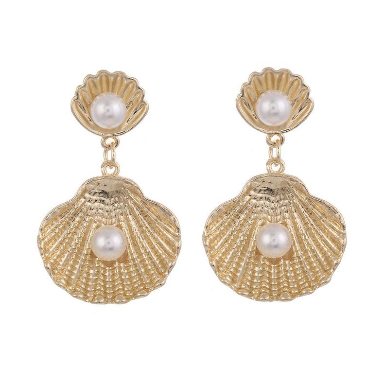 

LOVBEAFAS Fashion Bohemian Pearl Earrings Shell Vintage Ethnic Stud Boho Earrings For Women Statement Fine Zircon Brincos золотий
