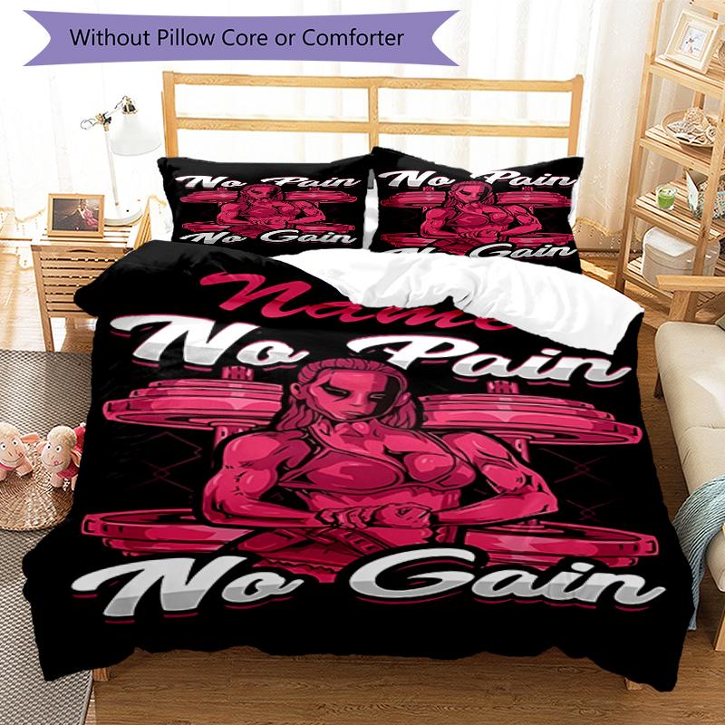 3pcs Custom Name weightlifting Bedding Set Duvet Cover Closure Includes 1 Duvet Cover & 2 Pillowcases, Soft and Comfortable for All Seasons.