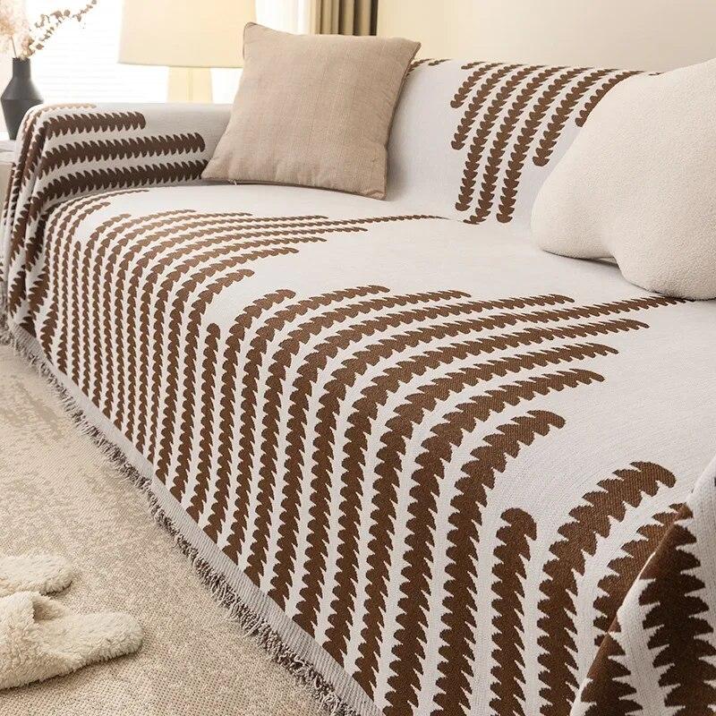 Nordic Sofa Dynepledd Universal Strikket Sofatrekk med dusker Innstil Utendørs pikniktepper Billedteppe til seng
